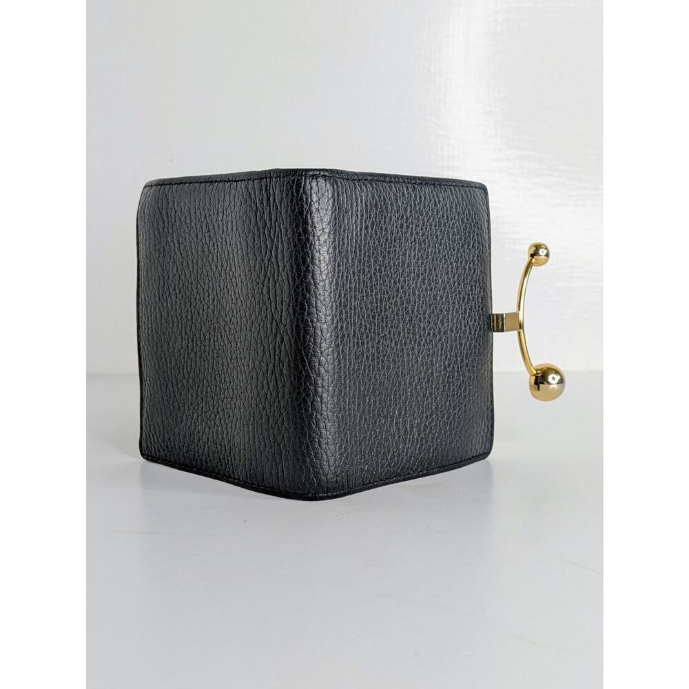 Strathberry Crescent Wallet Black Pebbled Leather Bifold Signature Hinge Bar - Picture 4 of 16